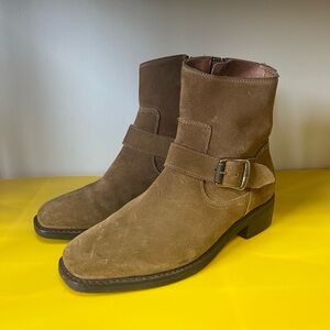 Frye Tan Suede Hannah Engineer Ankle Boots with Buckle